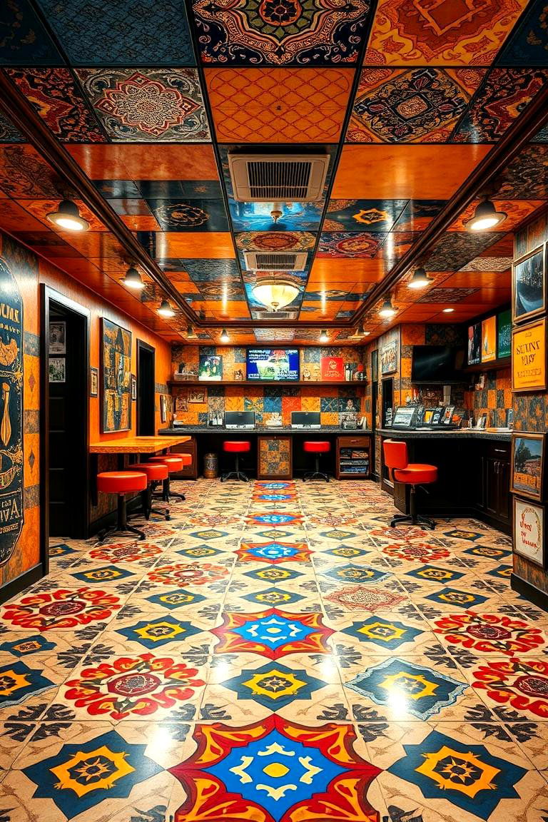 Vibrant Patterned Ceramic Tiles - 24 Man Cave Flooring Ideas