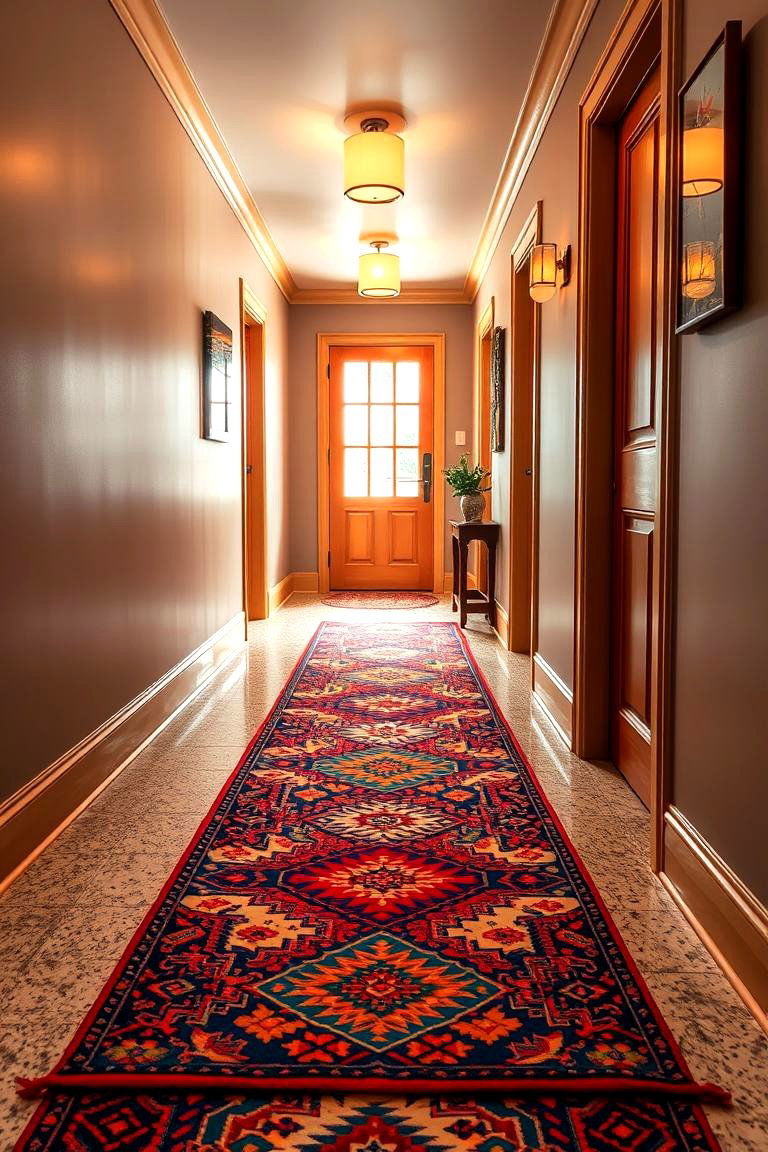 Vibrant Patterned Runner Rugs - 24 Boho Hallway Ideas