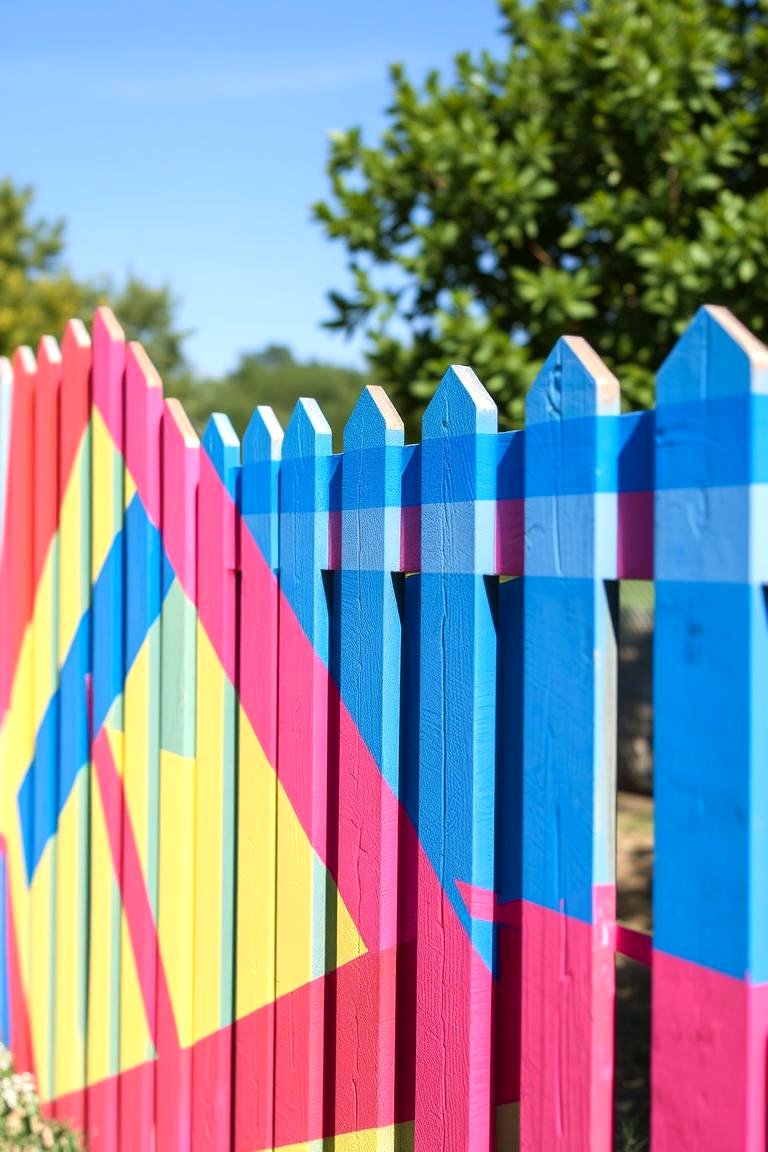 Vibrant Patterns with Painters Tape - 24 Fence Painting Ideas