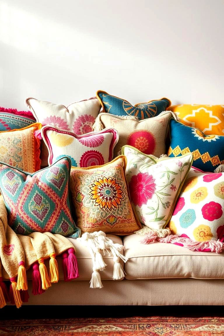 Vibrant Pillows and Throws - 24 Bohemian Desert Decor Ideas
