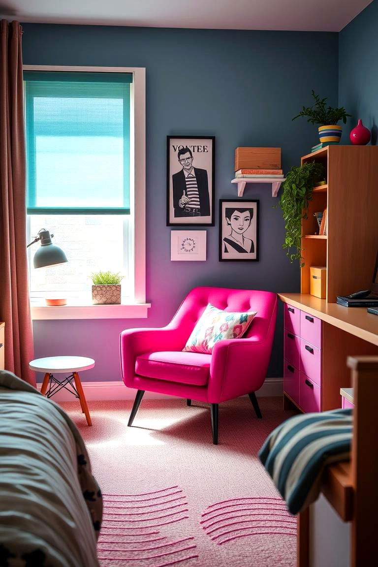 Vibrant Pink Accent Chairs - 24 Pink Dorm Room Ideas