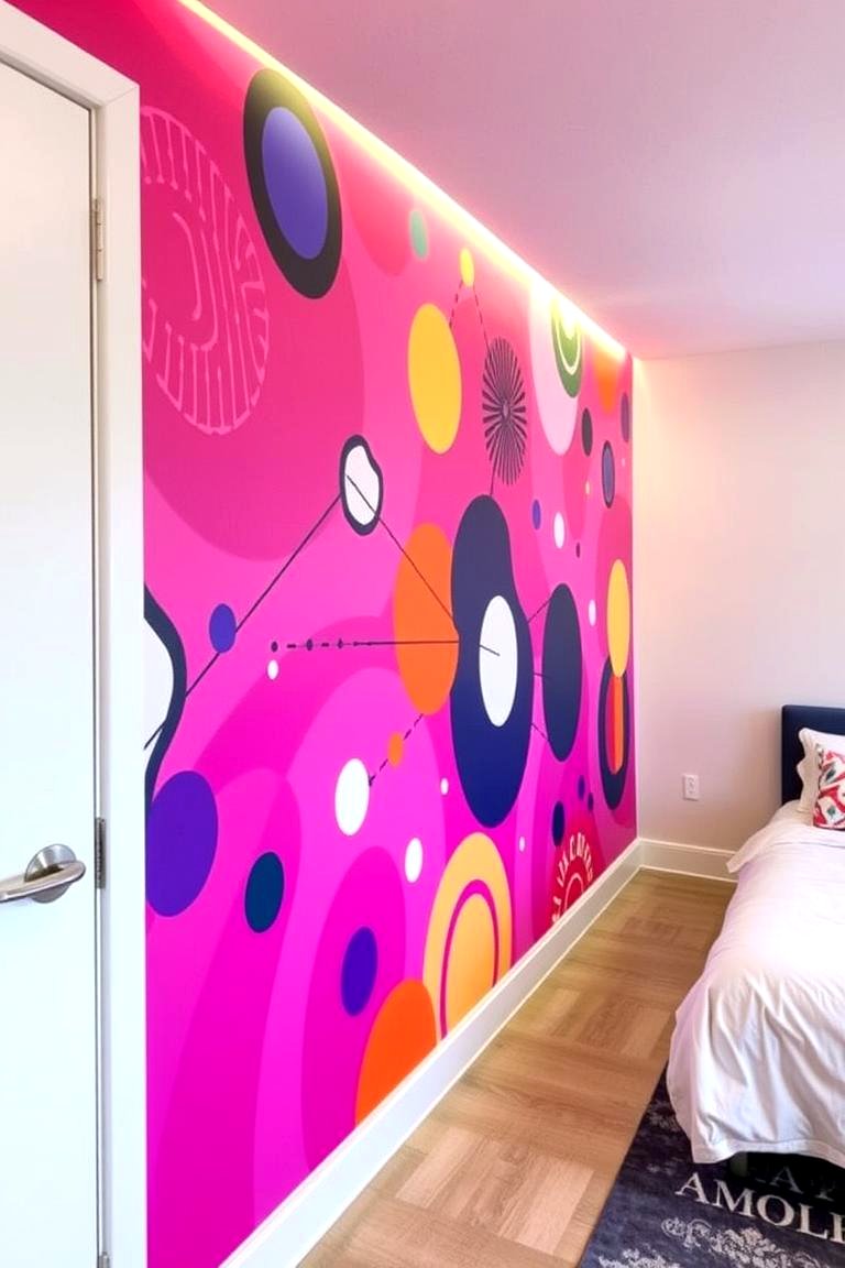 Vibrant Pink Wall Murals - 24 Pink Dorm Room Ideas