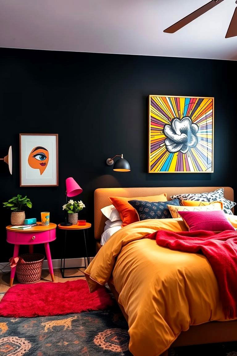 Vibrant Pop of Color - 24 Black Accent Wall Bedroom Ideas
