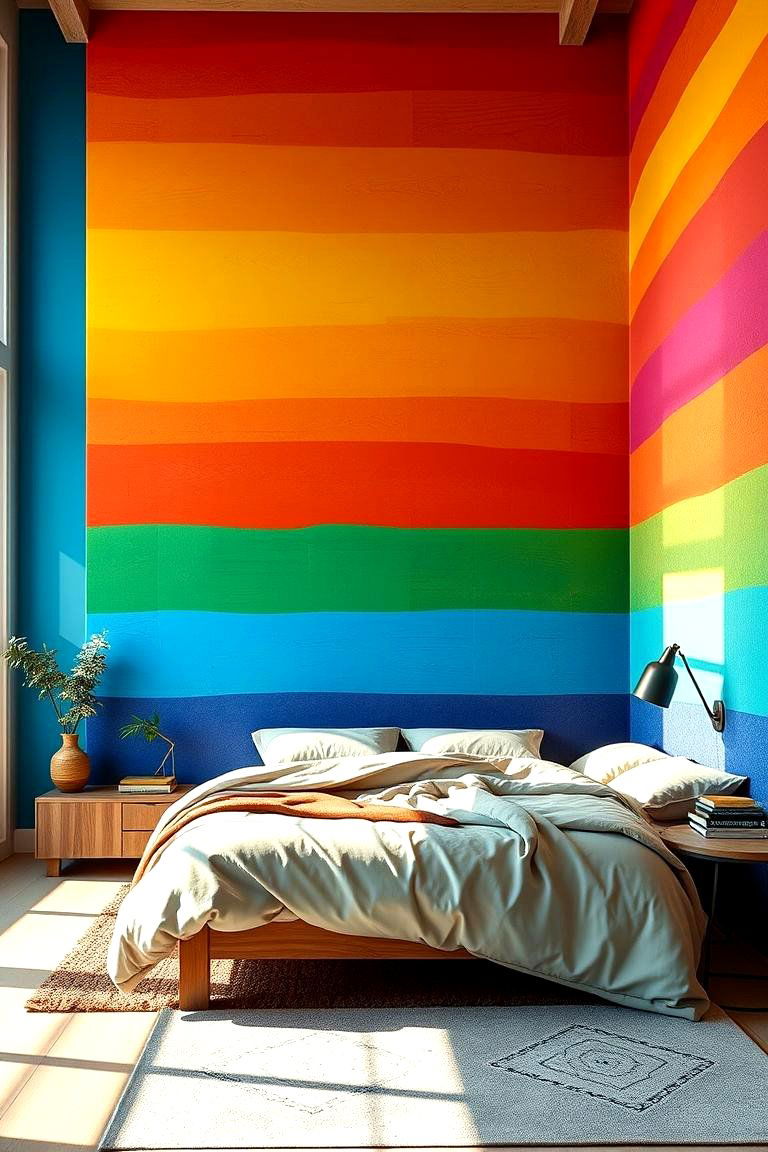 Vibrant Rainbow Accent Walls - 24 Rainbow Bedroom Ideas