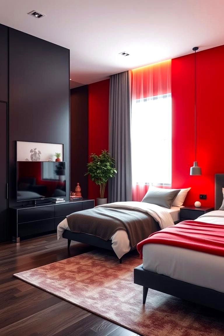 Vibrant Red Accent Wall - 24 Red Bedroom Ideas
