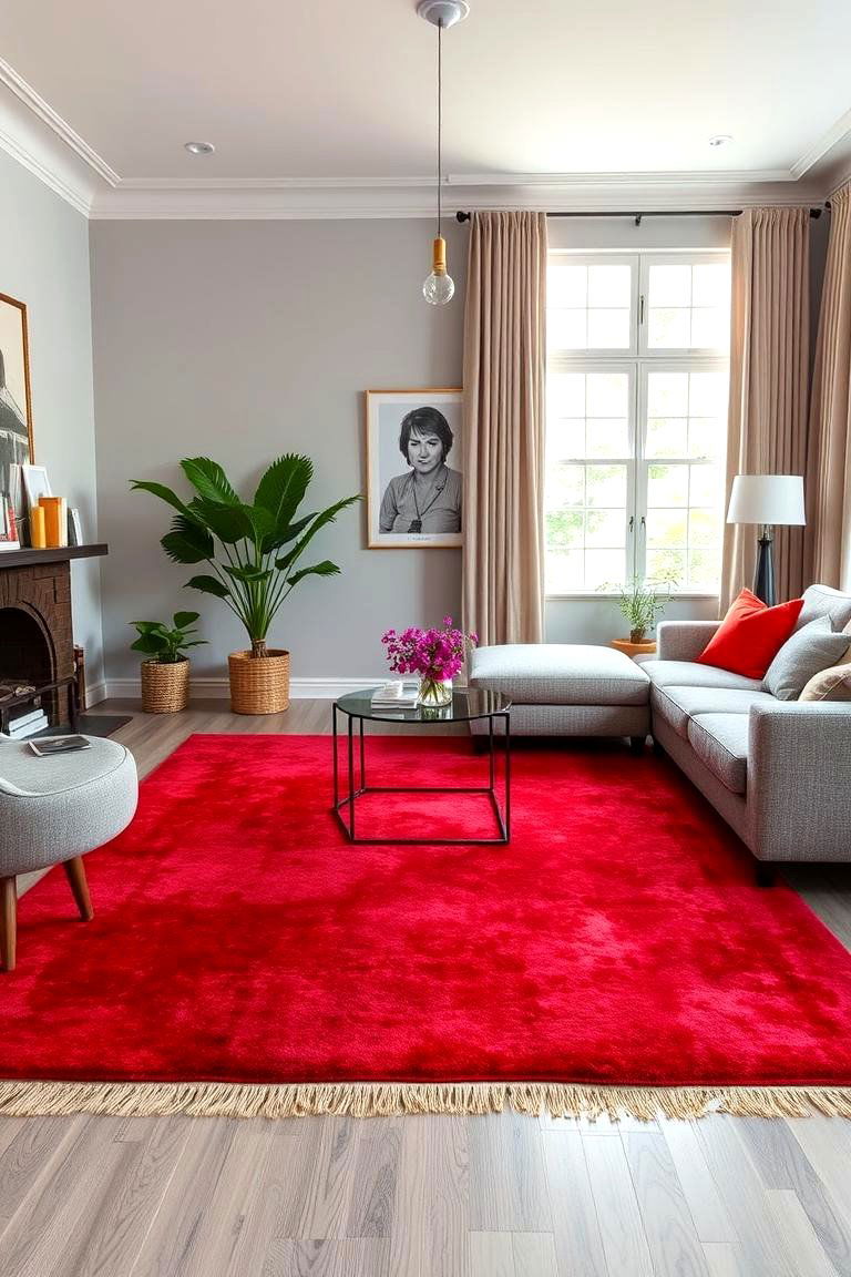 Vibrant Red Area Rugs with Subtle Grey Accents - 24 Red and Grey Living Room Ideas