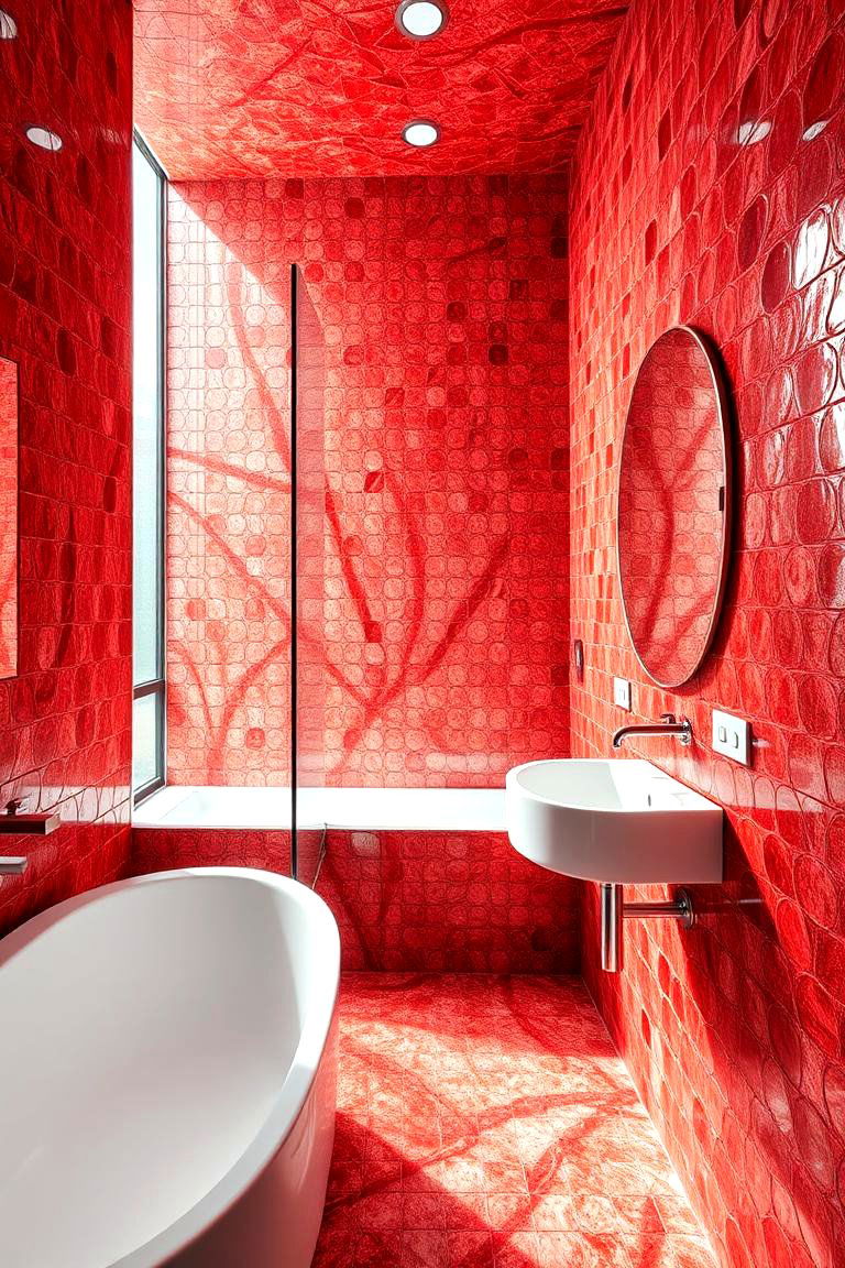 Vibrant Red Mosaic Tiles - 24 Red Bathroom Ideas