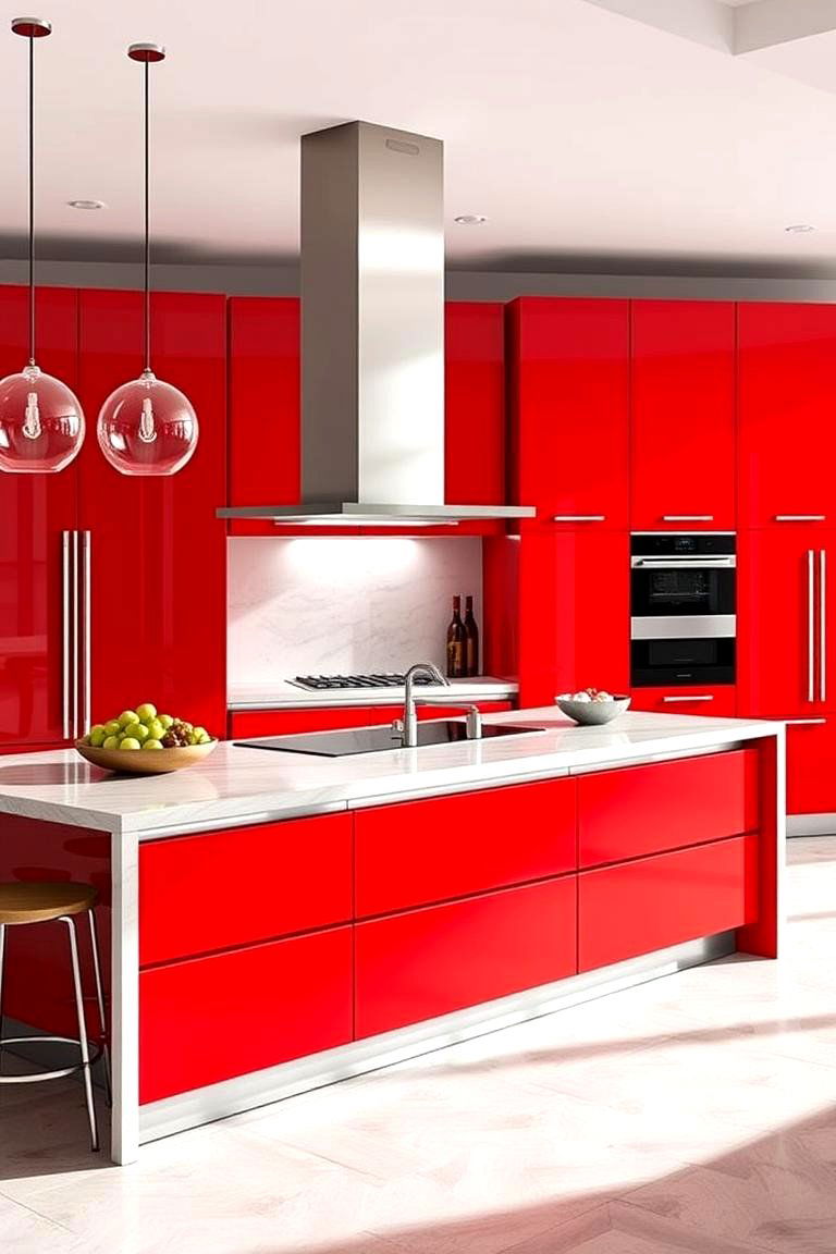 Vibrant Red Statement - 24 Kitchen Island Color Ideas