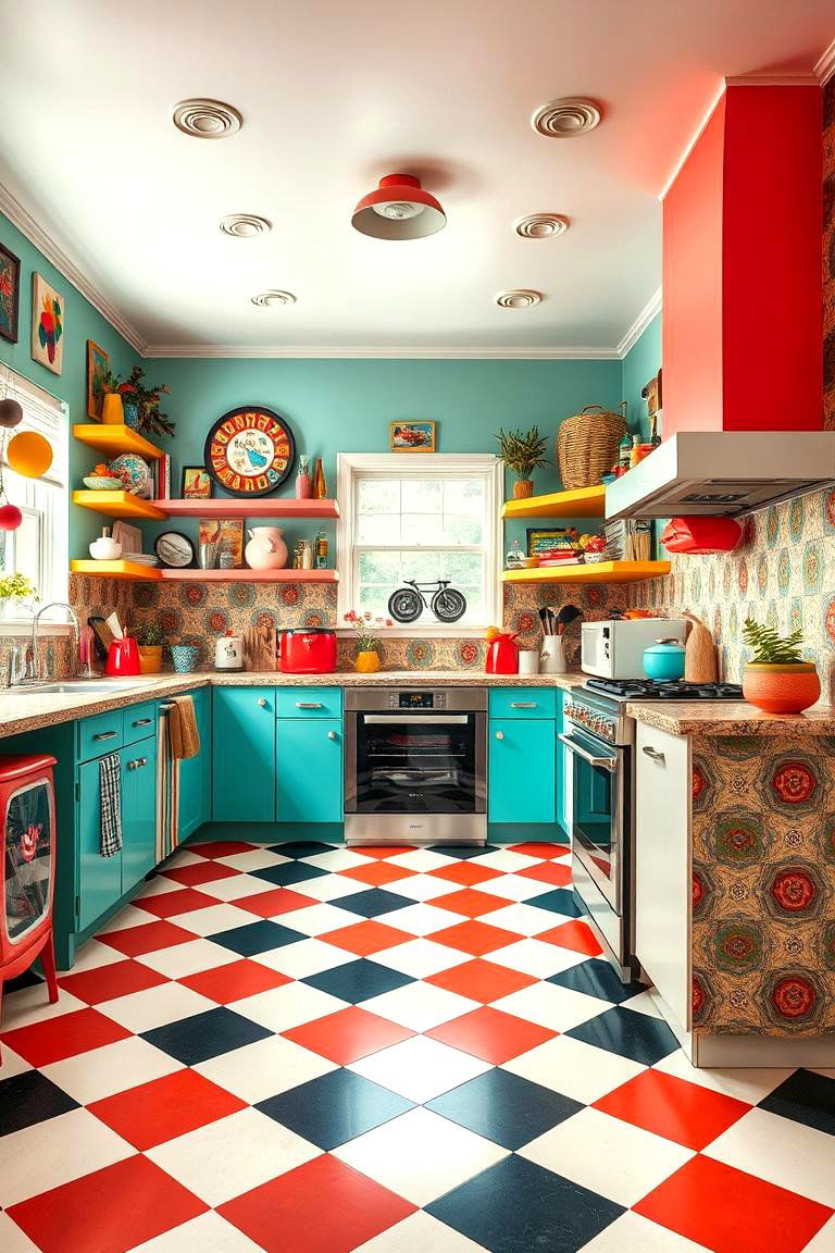 Vibrant Retro Pattern Explosion - 24 Kitchens With Checkered Floors