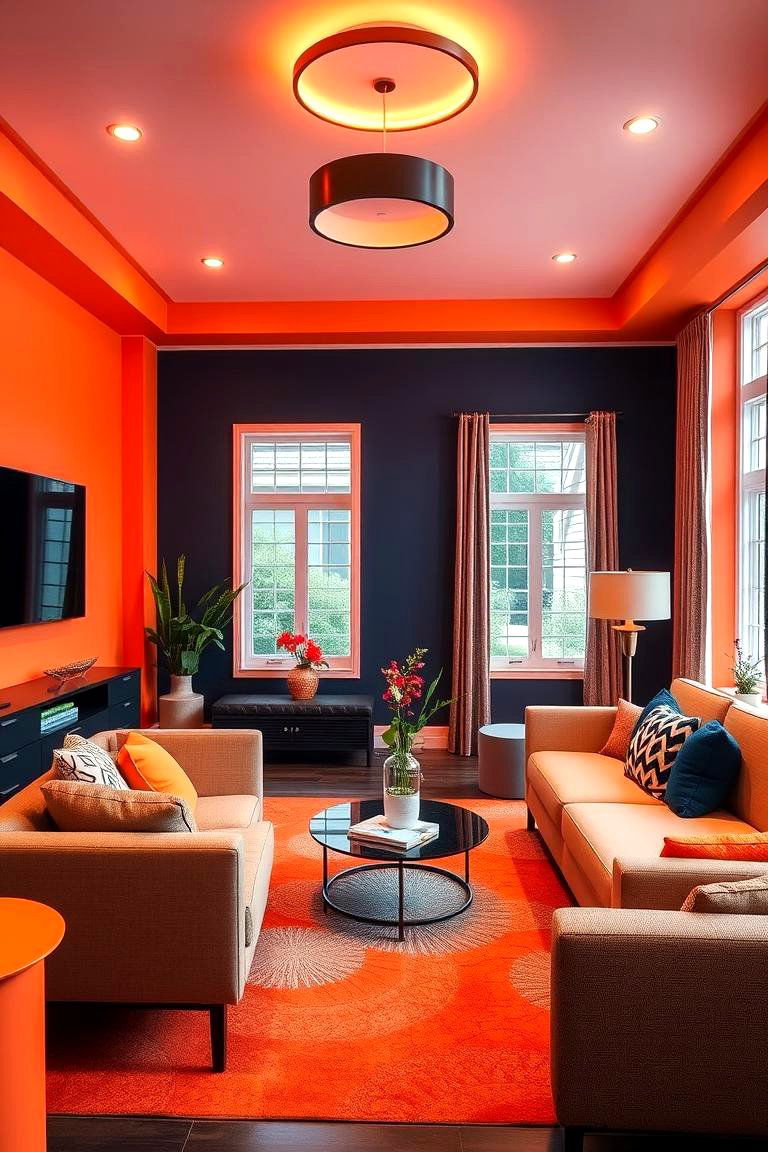 Vibrant Statement Orange and Navy - 24 Bedroom Painting Ideas With Two Colors