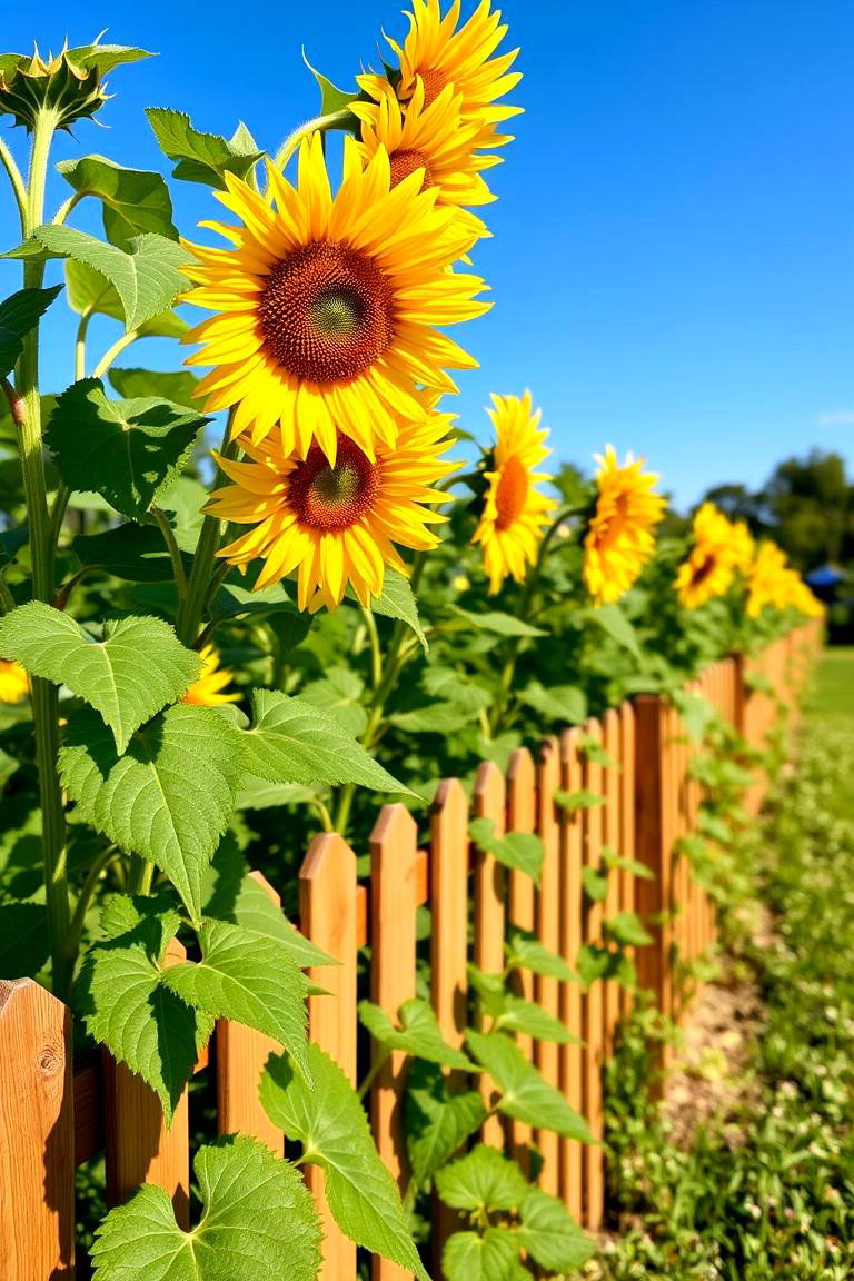 Vibrant Sunflower Border - 24 Simple Fence Line Landscaping Ideas
