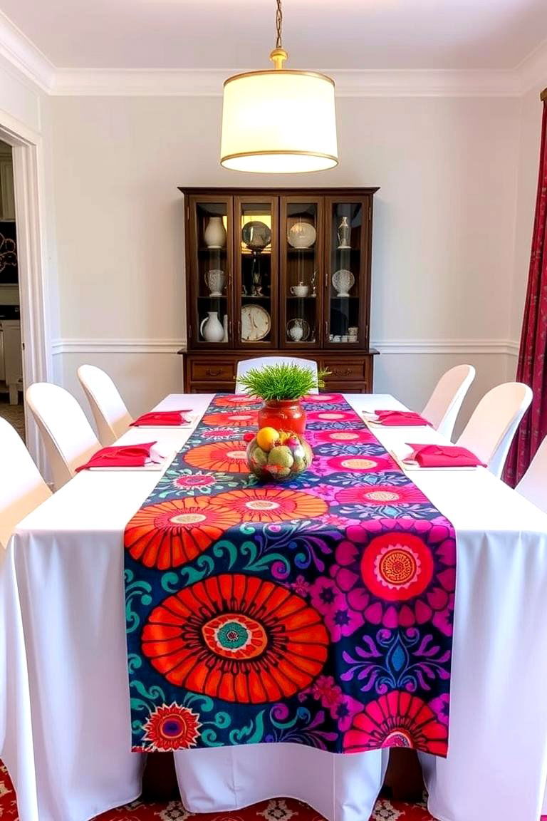 Vibrant Table Runner Art - 24 Dining Room Table Decor Ideas