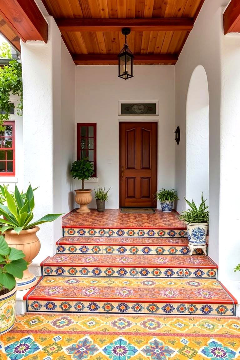 Vibrant Talavera Tiles - 24 spanish style front porch ideas