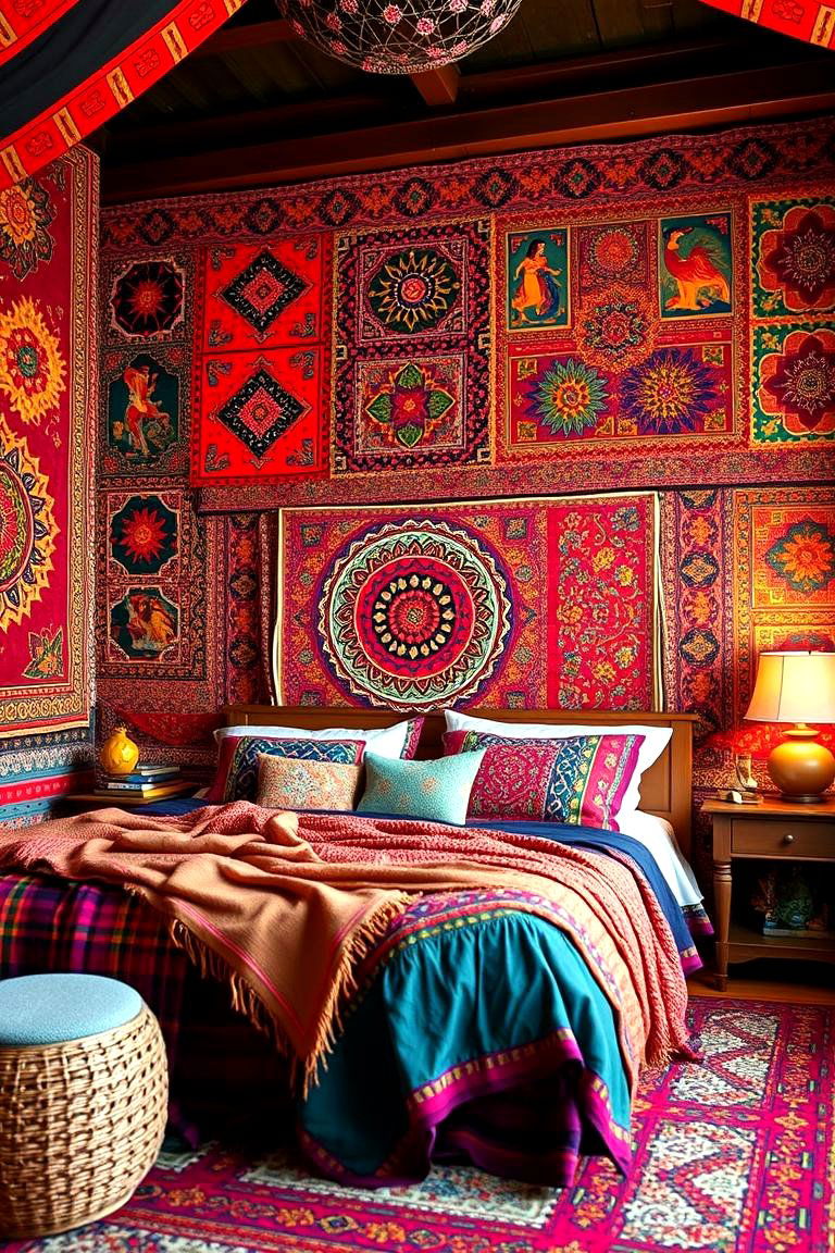 Vibrant Tapestry Walls - 24 Colorful Boho Bedroom Ideas