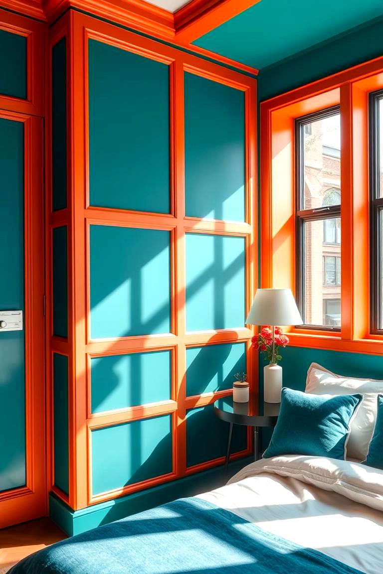 Vibrant Teal Accent Walls with Orange Trim - 24 Teal and Orange Bedroom Ideas