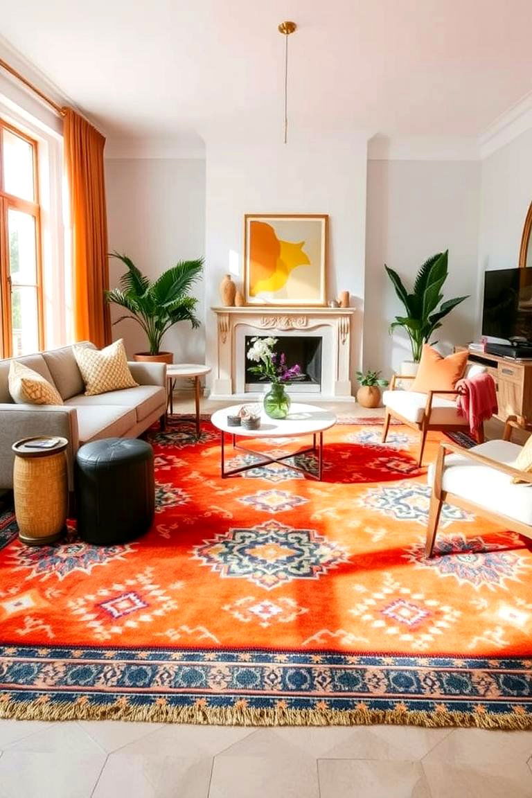 Vibrant Terracotta Area Rug - 24 terracotta living room ideas
