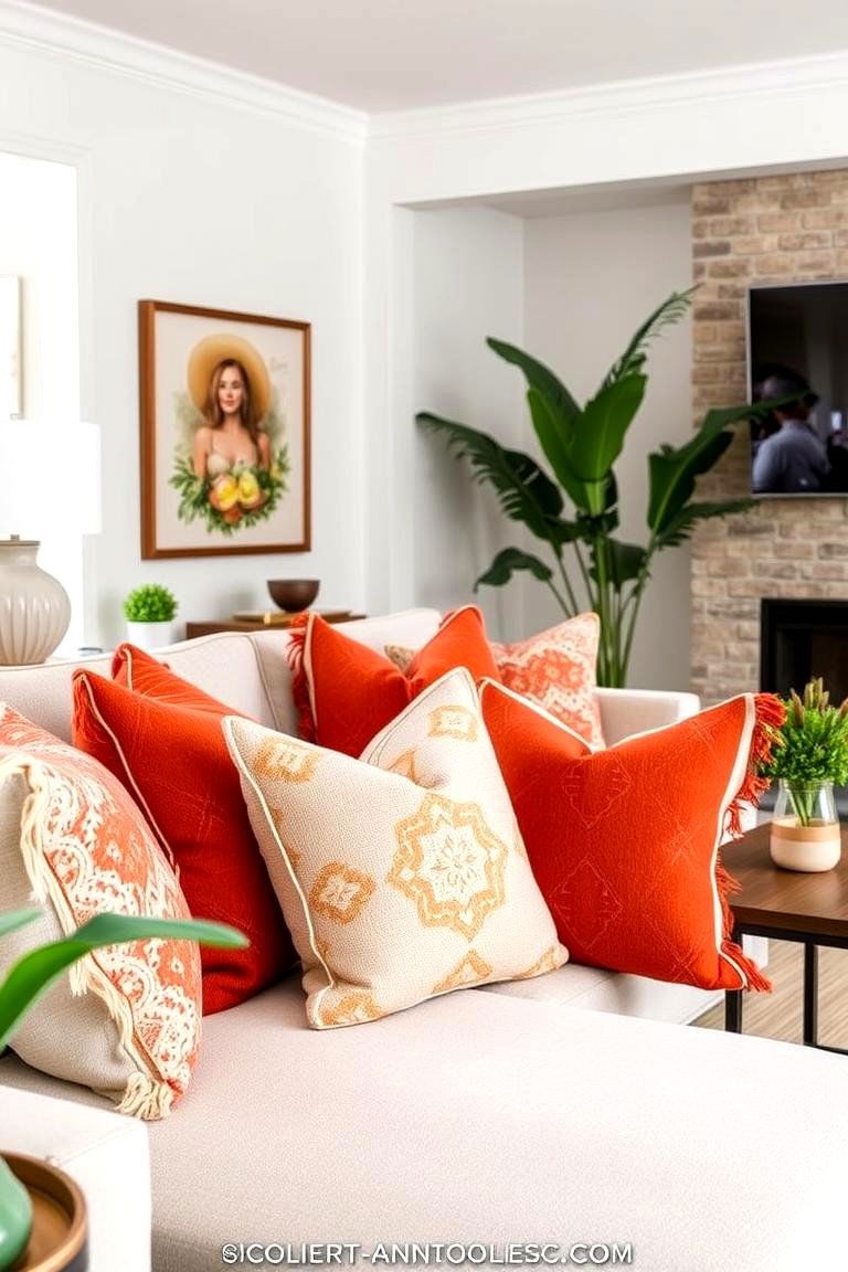 Vibrant Terracotta Throw Pillows - 24 terracotta living room ideas
