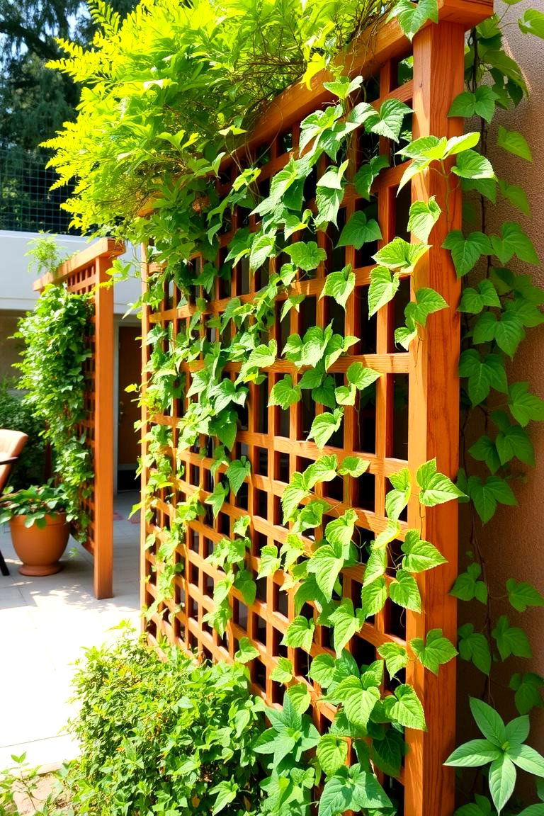 Vibrant Trellis with Climbing Plants - 24 Patio Wall Ideas