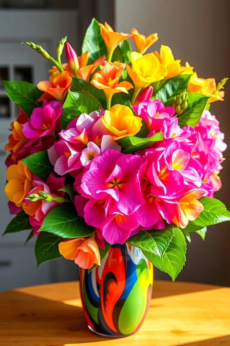 Vibrant Tropical Hydrangea Centerpiece - 24 Hydrangea Centerpiece Ideas