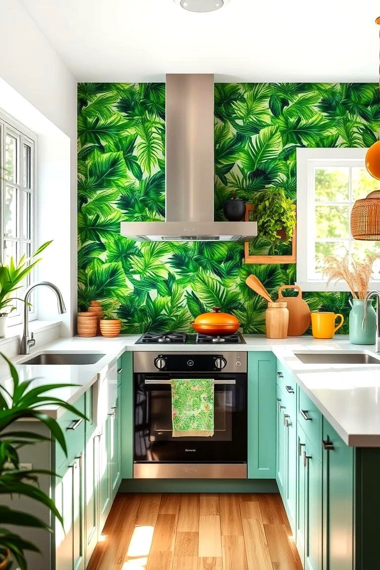 Vibrant Tropical Leaf Escape - 24 Kitchen Wallpaper Ideas