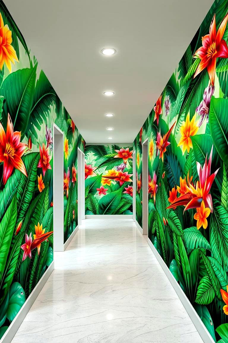 Vibrant Tropical Theme Wallpaper - 24 Hallway Wallpaper Ideas