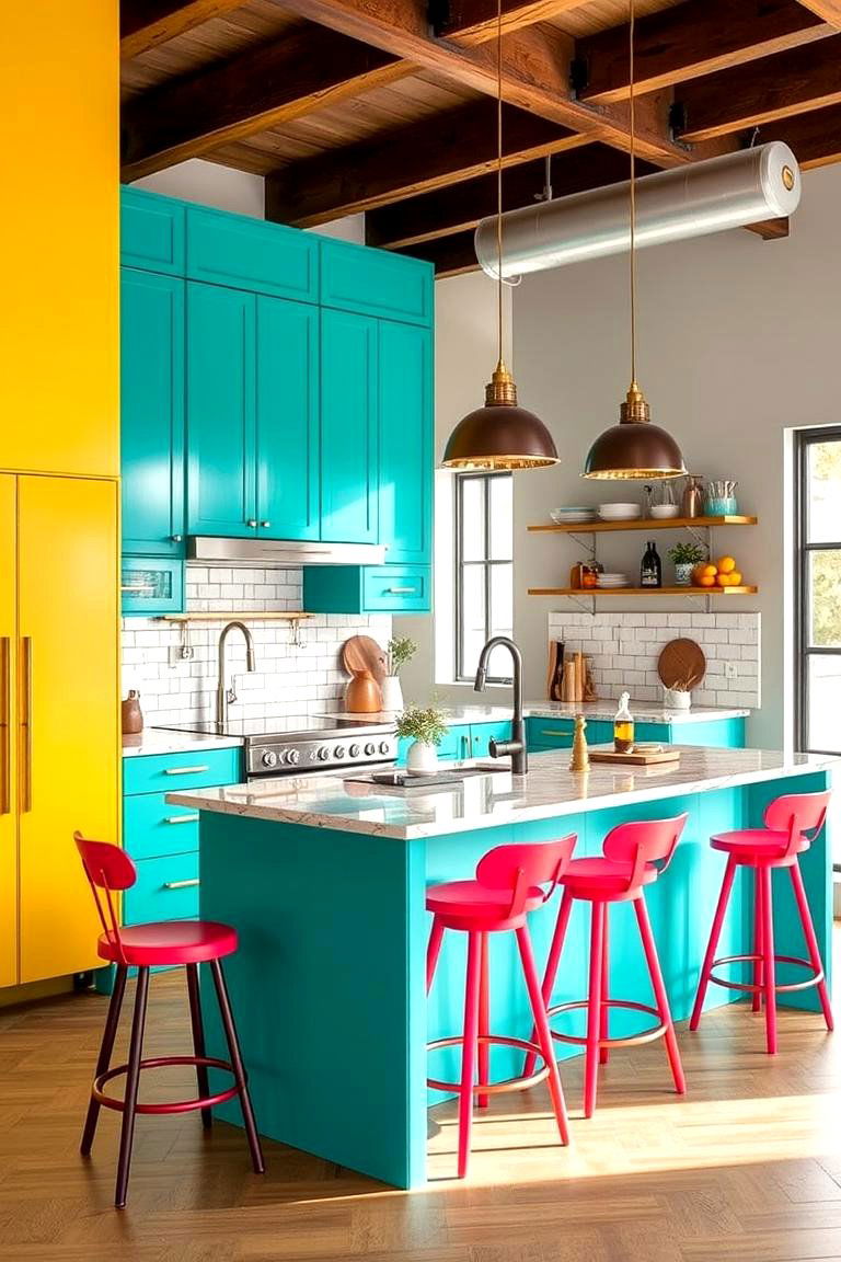 Vibrant Turquoise Pop - 24 Kitchen Island Color Ideas