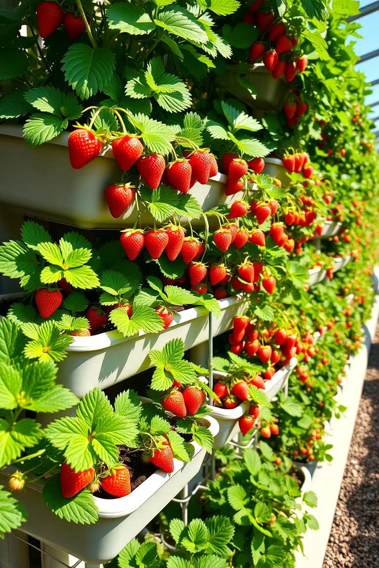 Vibrant Vertical Strawberry Garden - 24 Strawberry Planter Ideas