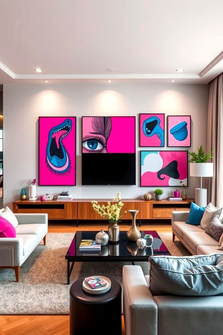 Vibrant Wall Art Gallery - 24 Pink and Blue Living Room Ideas