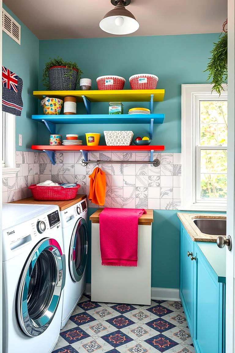 Vibrant Wall Mounted Shelves - 24 Laundry Room Shelving Ideas