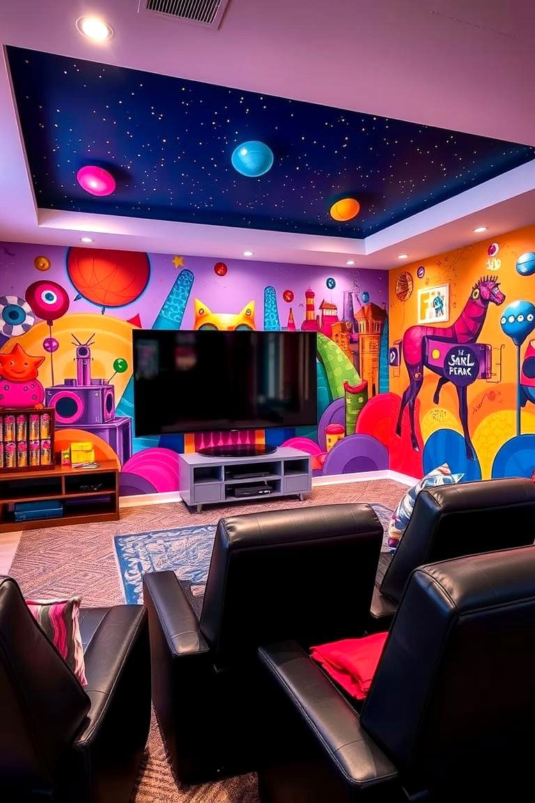 Vibrant Wall Murals - 24 Small Media Room Ideas