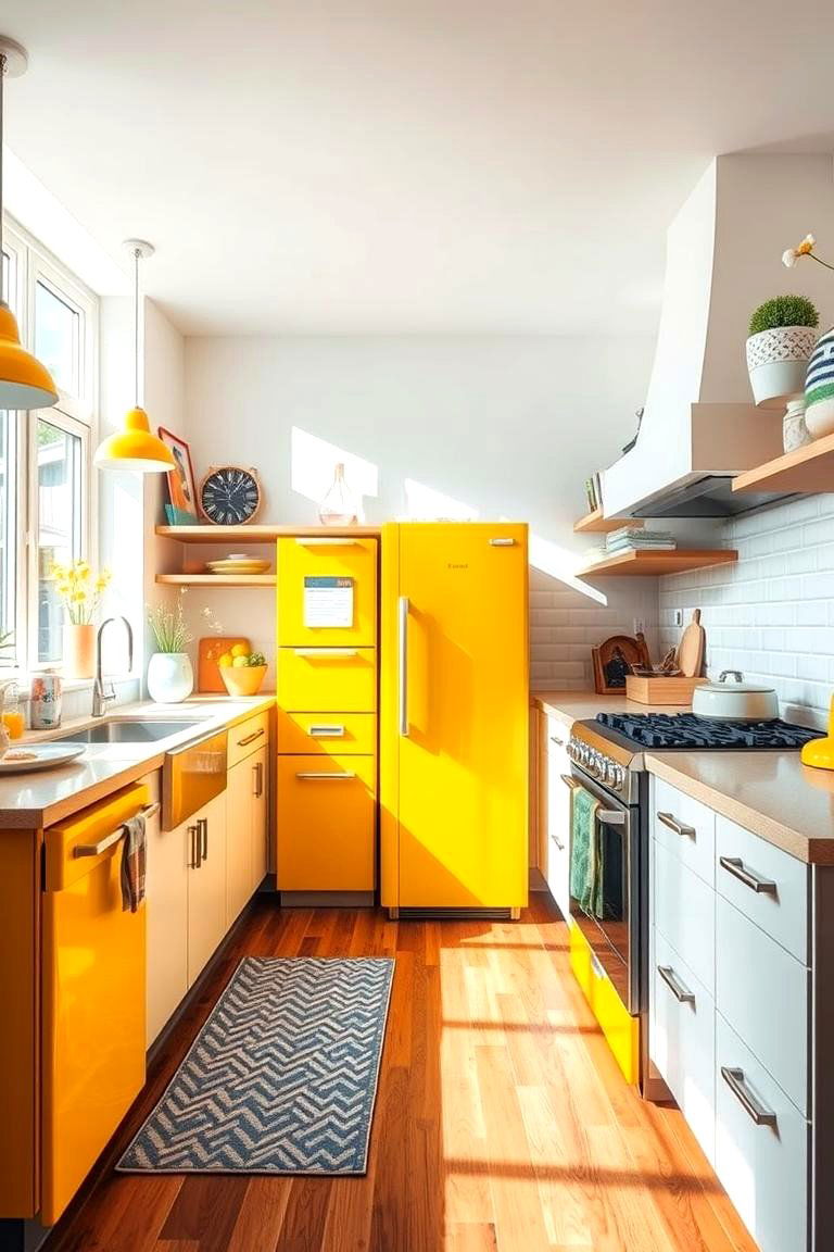 Vibrant Yellow Touches for Cheerful Cooking - 24 Kitchen With Colored Appliances Ideas