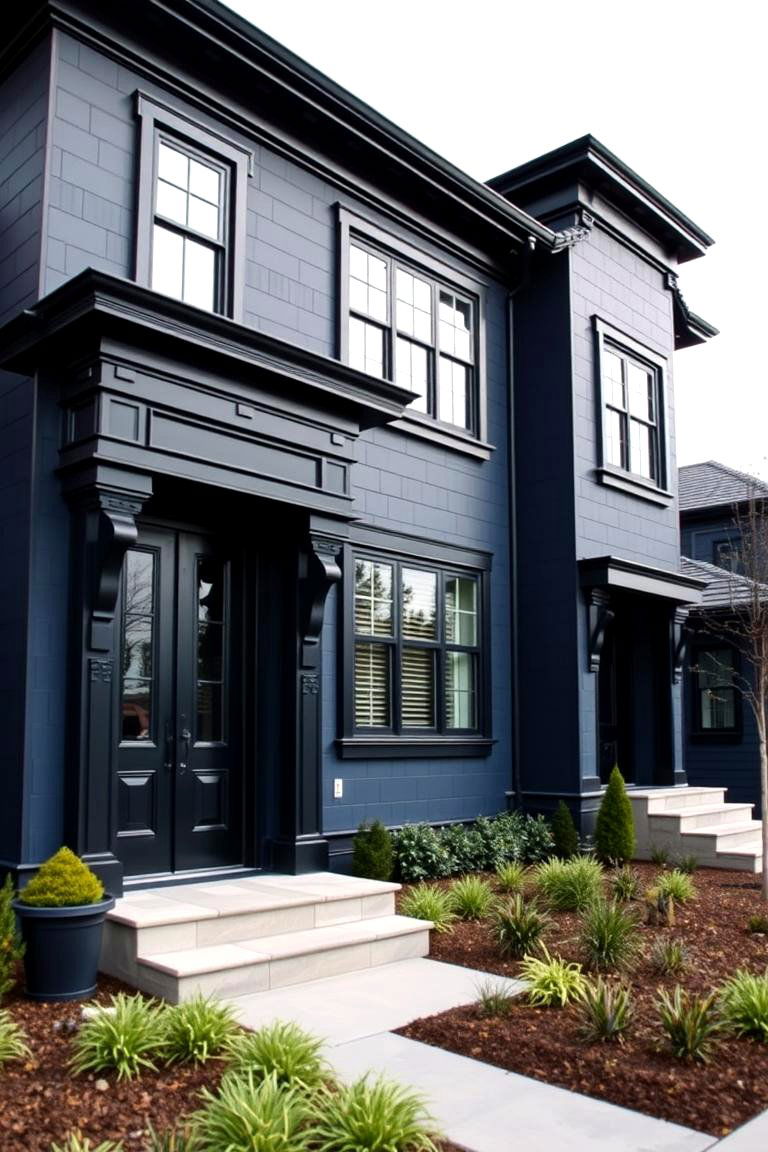 Vibrant Yet Understated Charm - 24 Dark Blue House With Black Trim