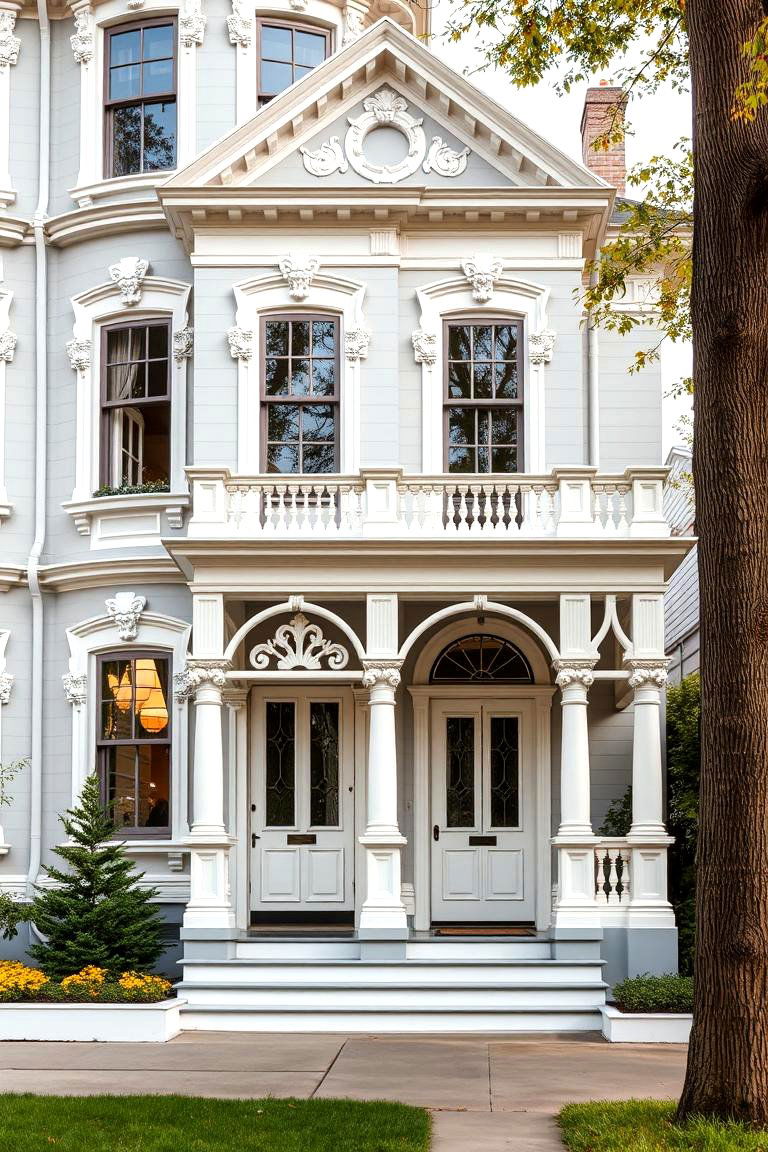 Victorian Elegance Reimagined - 24 Light Grey House With White Trim Design Ideas