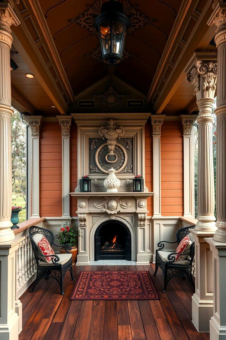 Victorian Era Inspired Elegance - 24 Covered Deck With Fireplace Ideas