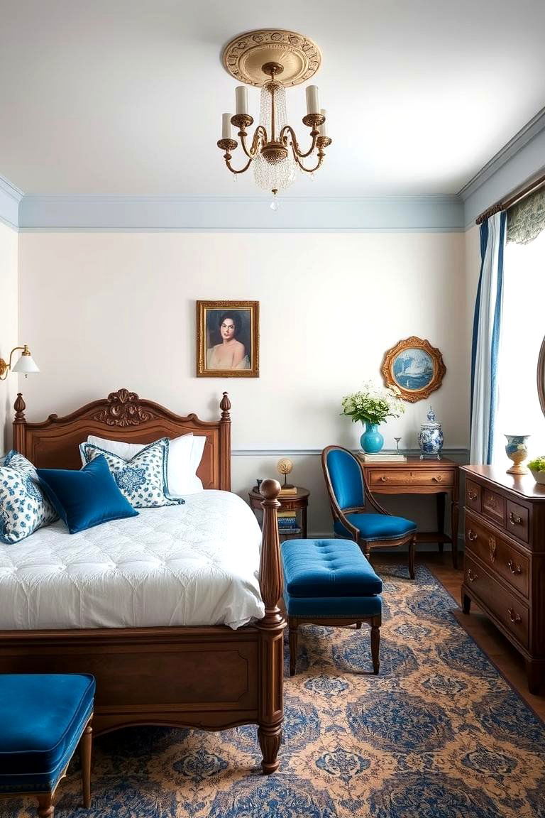 Vintage Accents in Dark Blue - 24 Dark Blue Bedroom Ideas