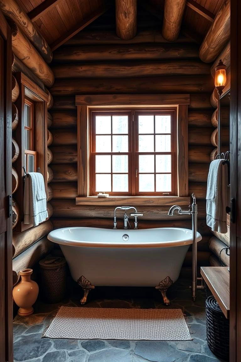 Vintage Bathtub Cozy Retreat - 24 Log Cabin Bathroom Ideas