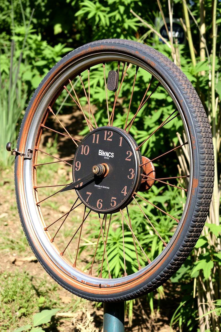 Vintage Bike Wheel Clock - 24 Old Bicycle Garden Ideas