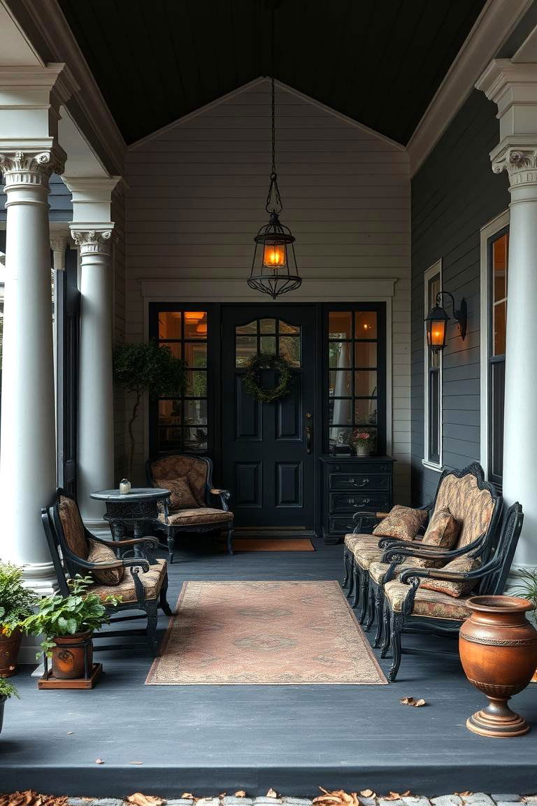 Vintage Black Beauty Porch - 24 Black Porch Ideas