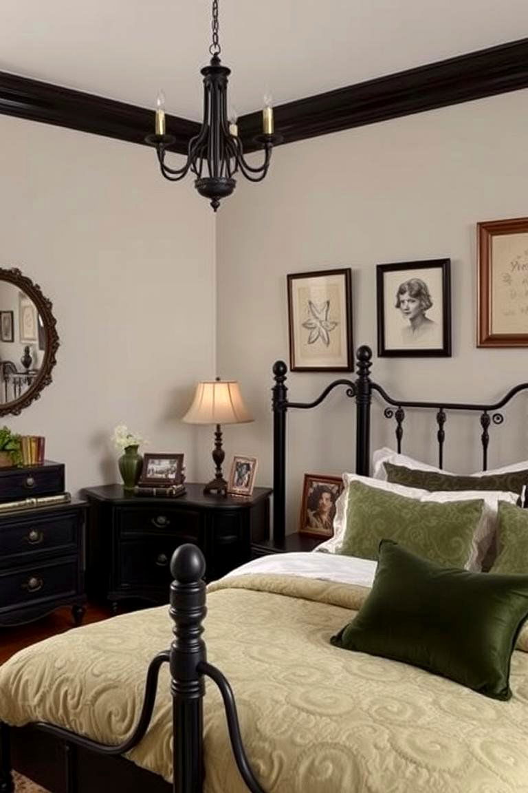 Vintage Black Decor with Green Flourishes - 24 Black and Green Bedroom Design Ideas