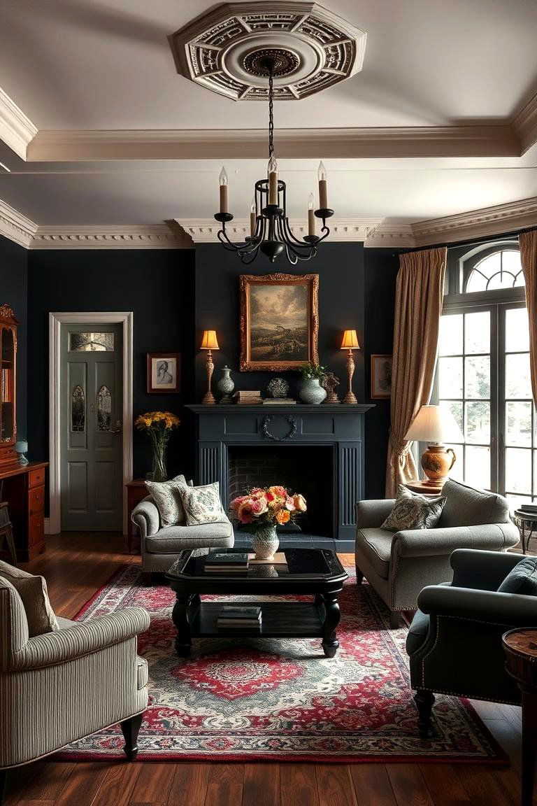 Vintage Black Elegance - 24 Dark Living Room Ideas