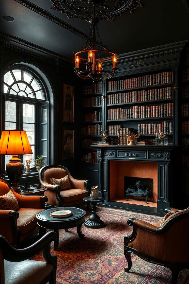 Vintage Black Library Lounge - 24 Black Room Ideas