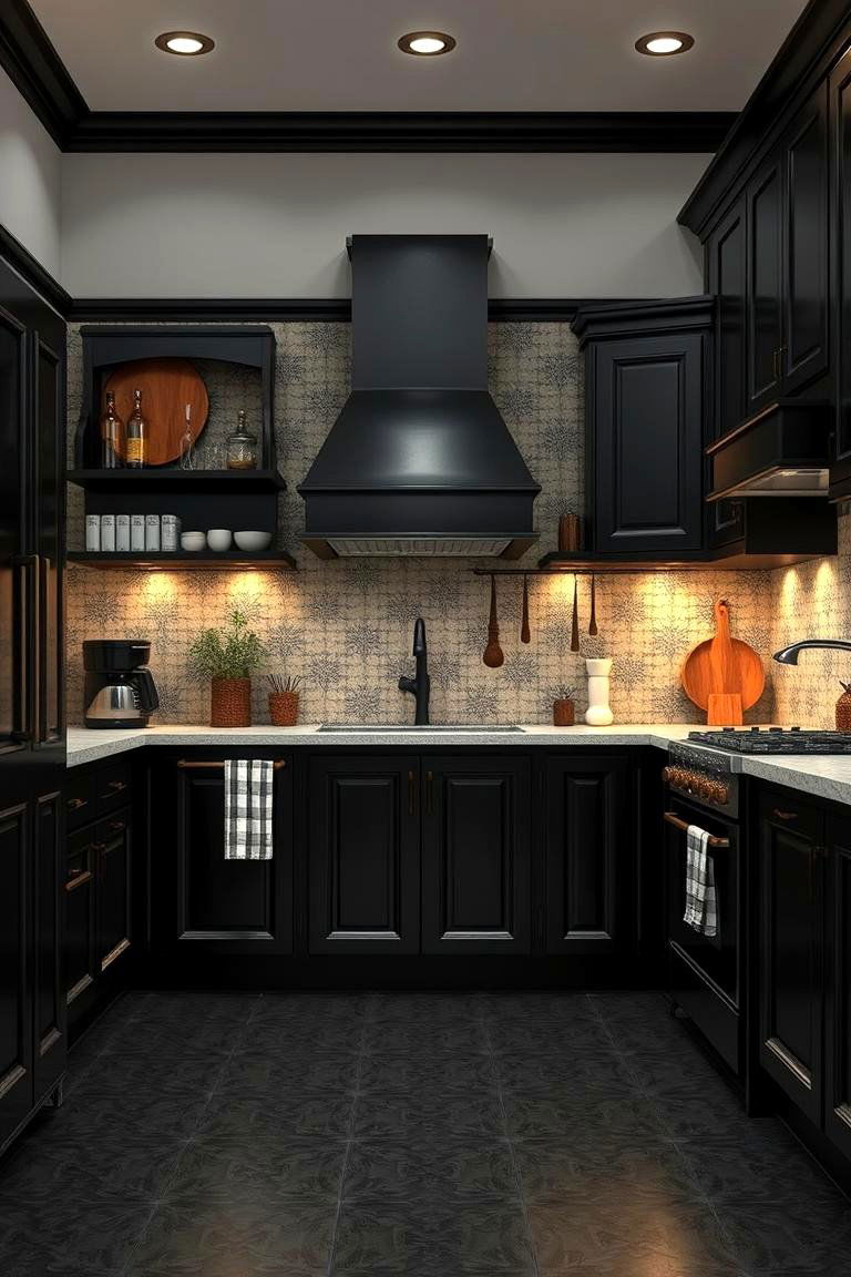 Vintage Black Tile Floor Design - 24 Black Floor Kitchen Ideas