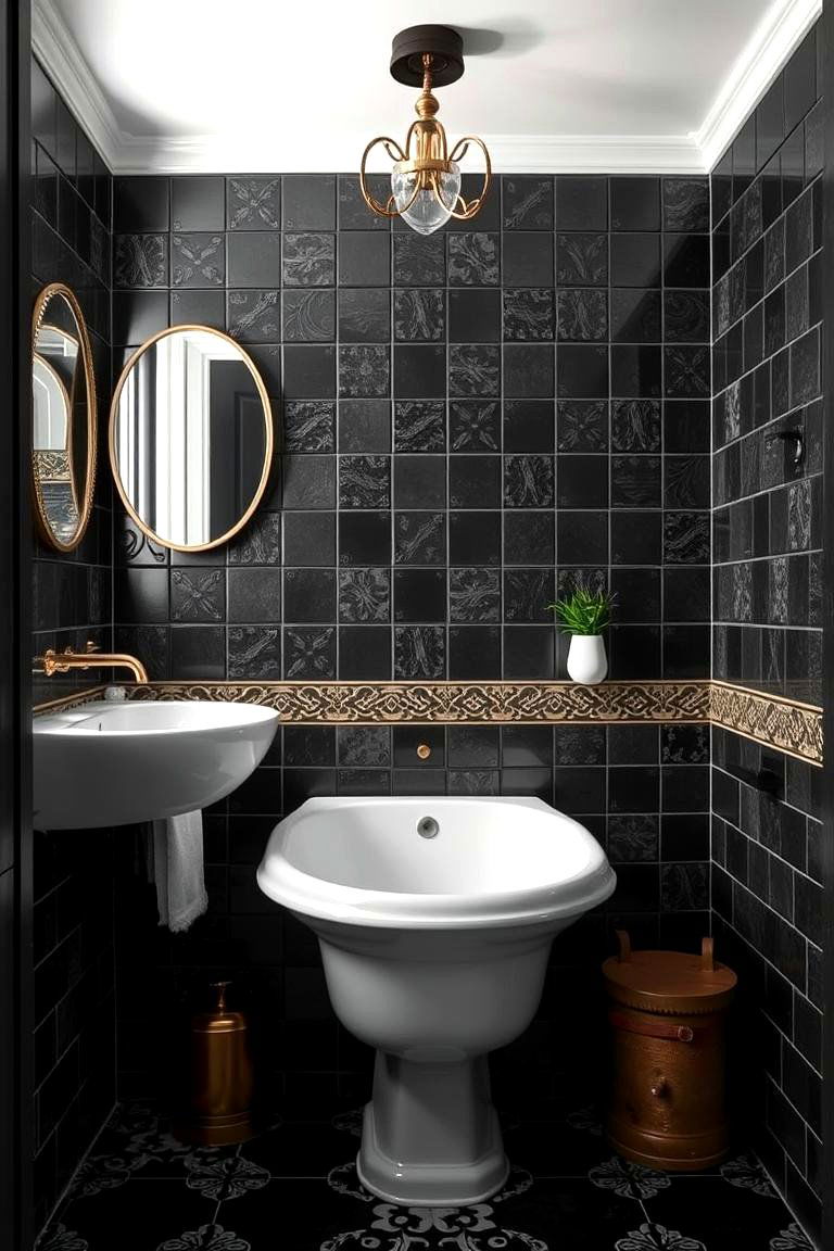 Vintage Black Tile Touch - 24 Black Tile Bathroom Ideas
