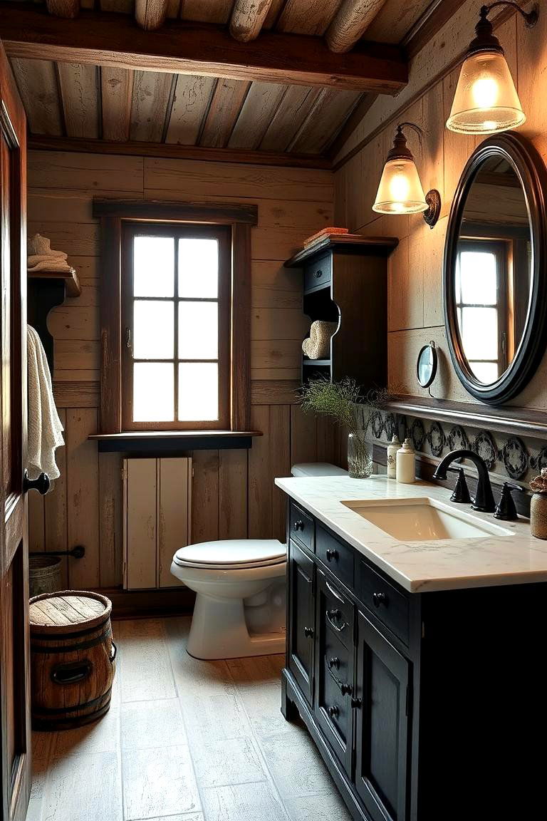Vintage Black Vanity with Rustic Charm - 24 Black Vanity Bathroom Ideas
