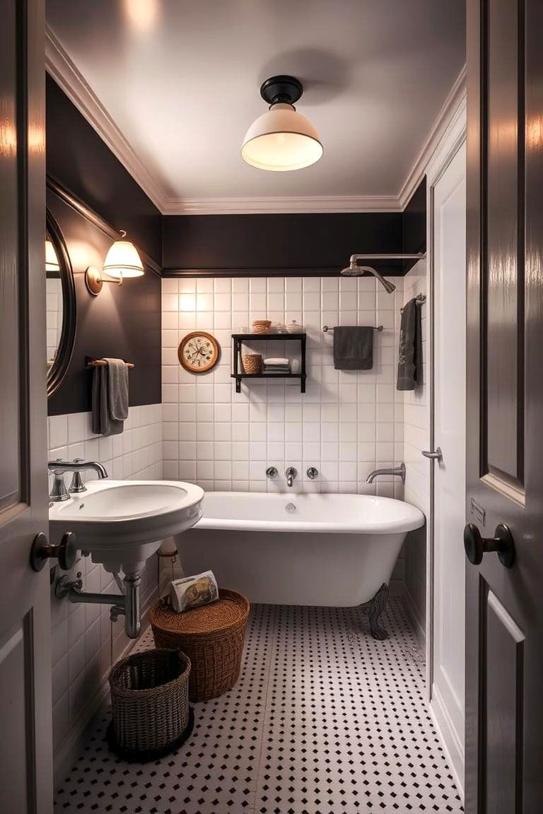 Vintage Black and White Accents - 24 Black and White Bathroom Ideas