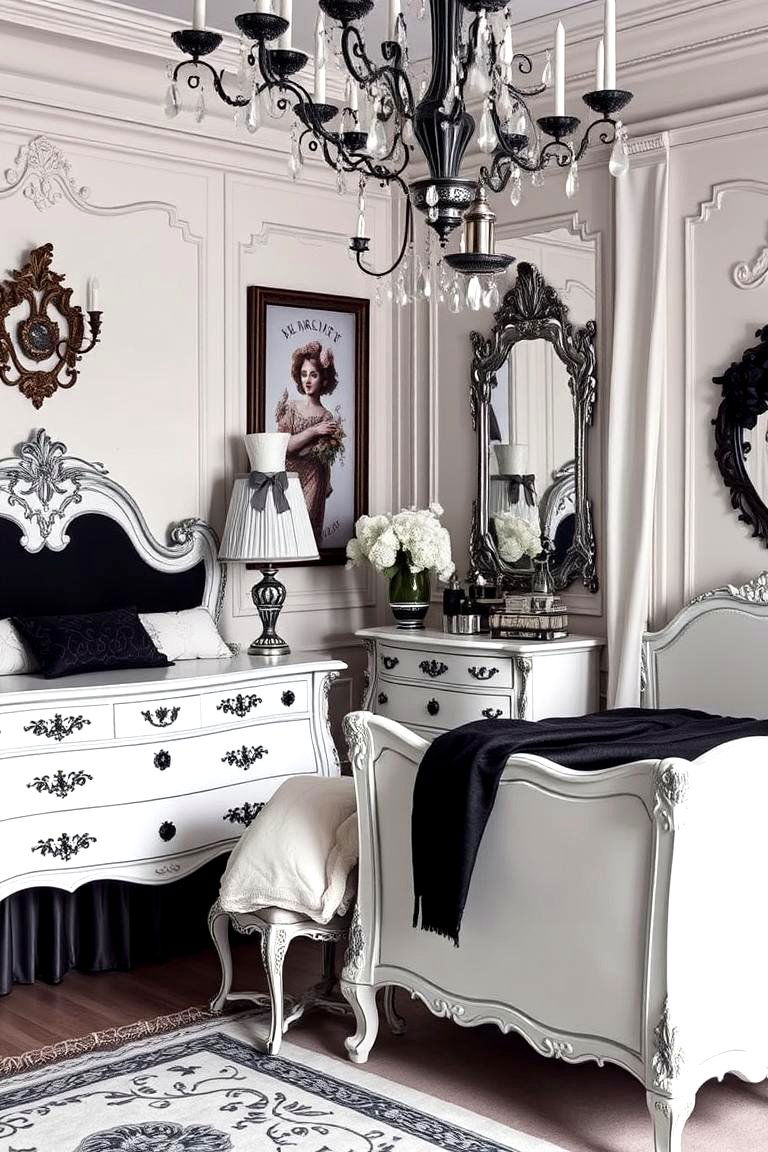 Vintage Black and White Elegance - 24 Feminine Black and White Bedroom Ideas