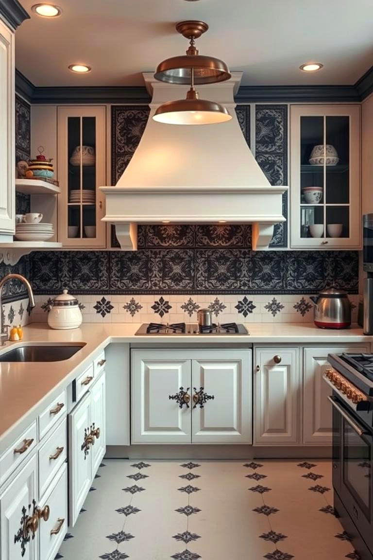Vintage Black and White Tile Accents - 24 Black and White Kitchen Ideas