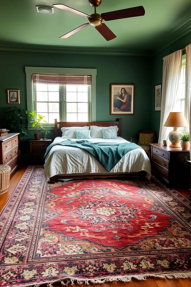 Vintage Bohemian Rugs - 24 Green Boho Bedroom Ideas