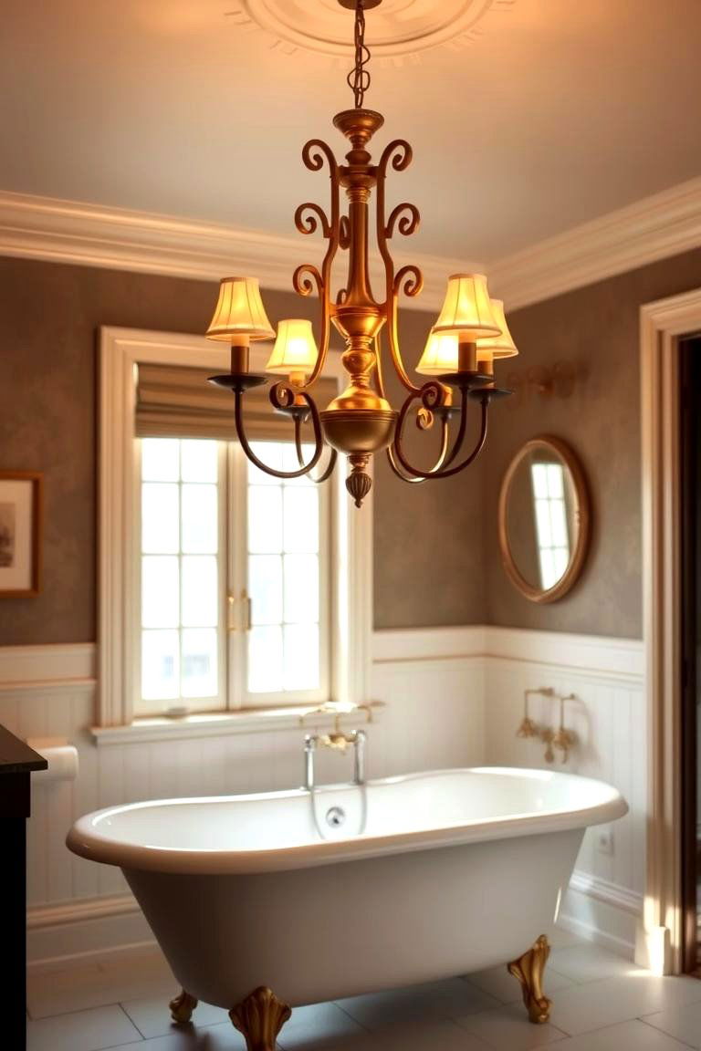 Vintage Brass Chandelier - 24 Bathroom Chandelier Ideas