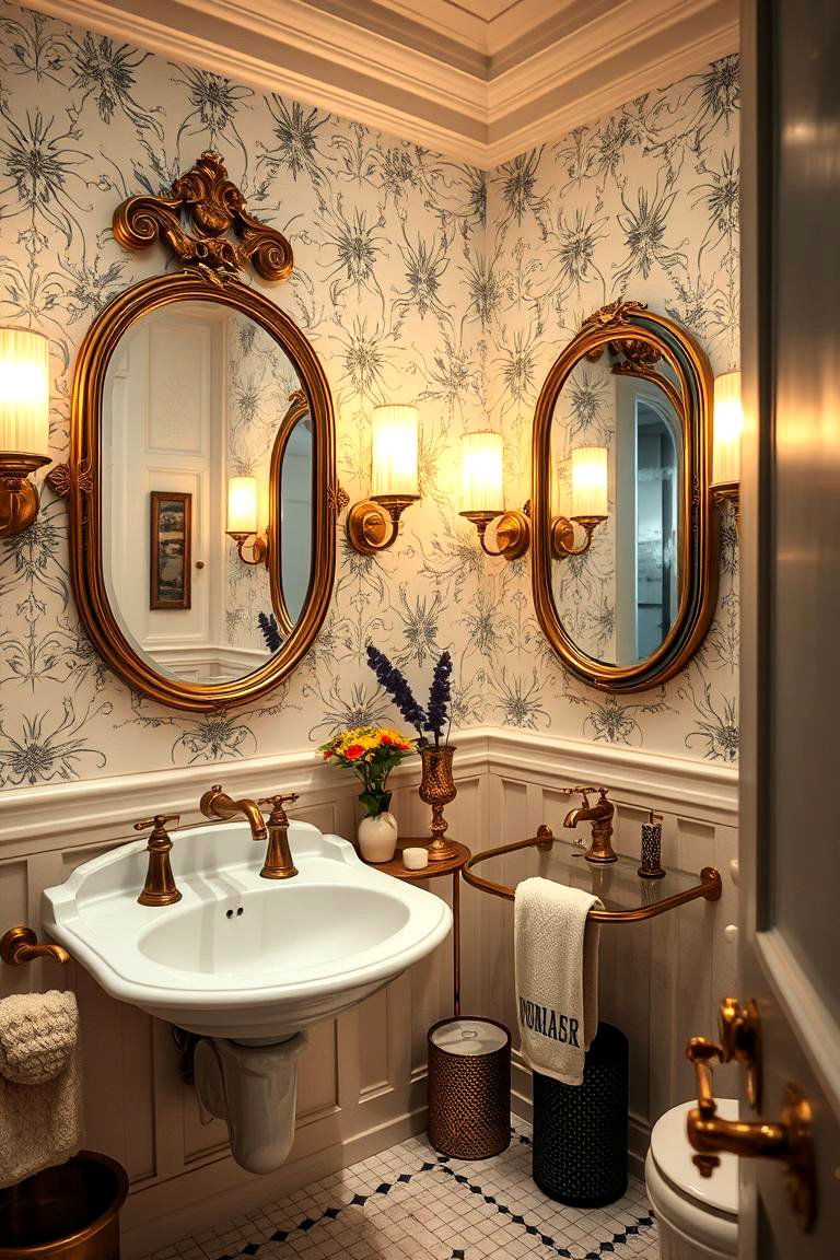 Vintage Brass Fixtures and Antique Mirrors - 24 Tuscan Bathroom Ideas